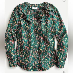NWT J.Crew Collection silk-twill ruffle-collar top in mushroom floral size xs